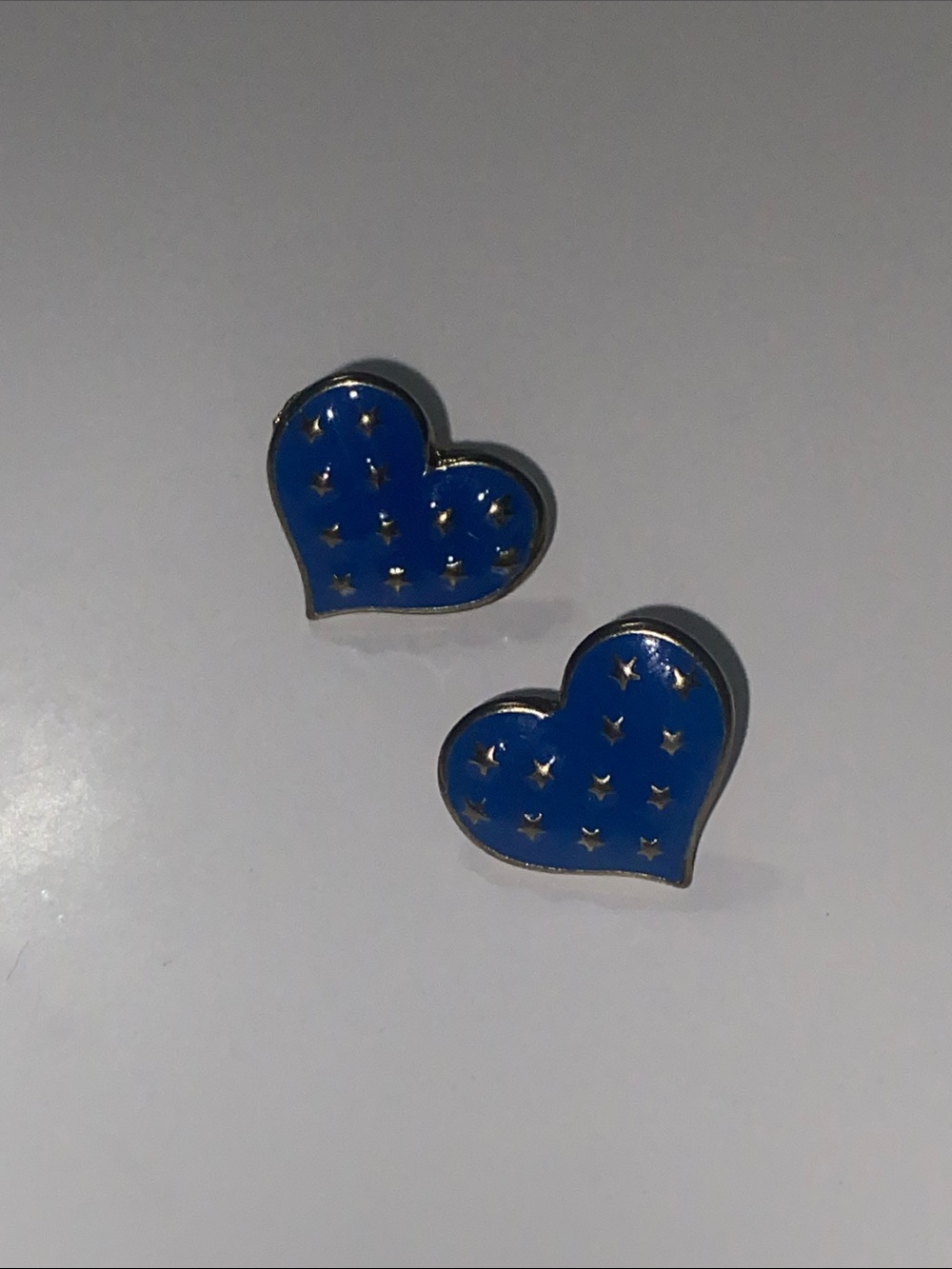 Blue Gold Heart Enamel Stud Earrings